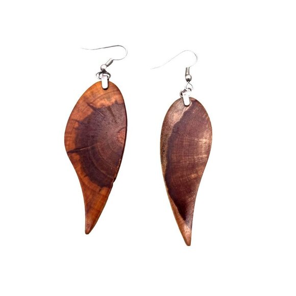925 Sterling Silver Teardrop Dangling Wooden Earrings Hook Closure - Picture 1 of 3
